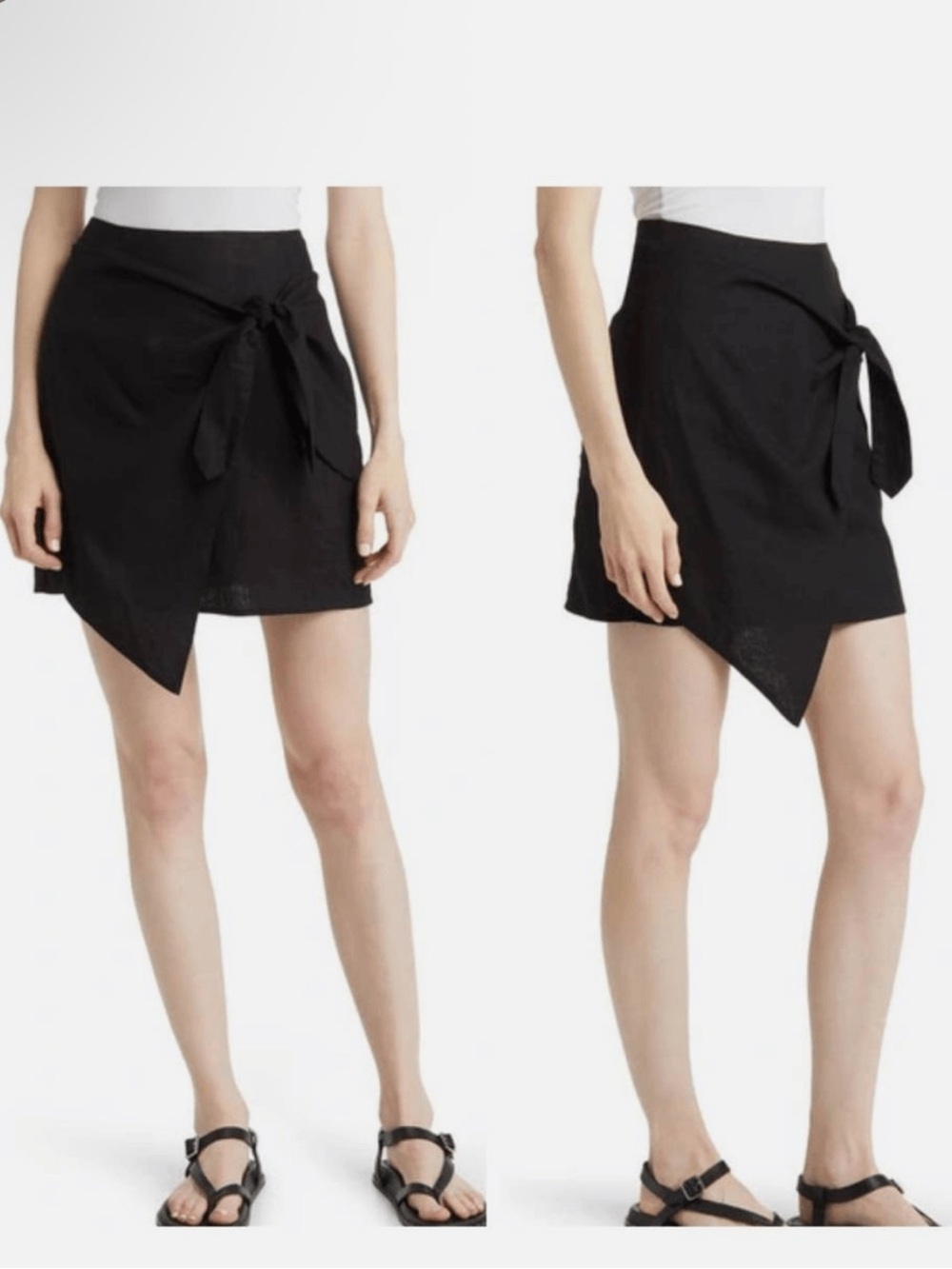 Treasure & Bond Black Asymmetrical Faux Wrap Tie Skirt